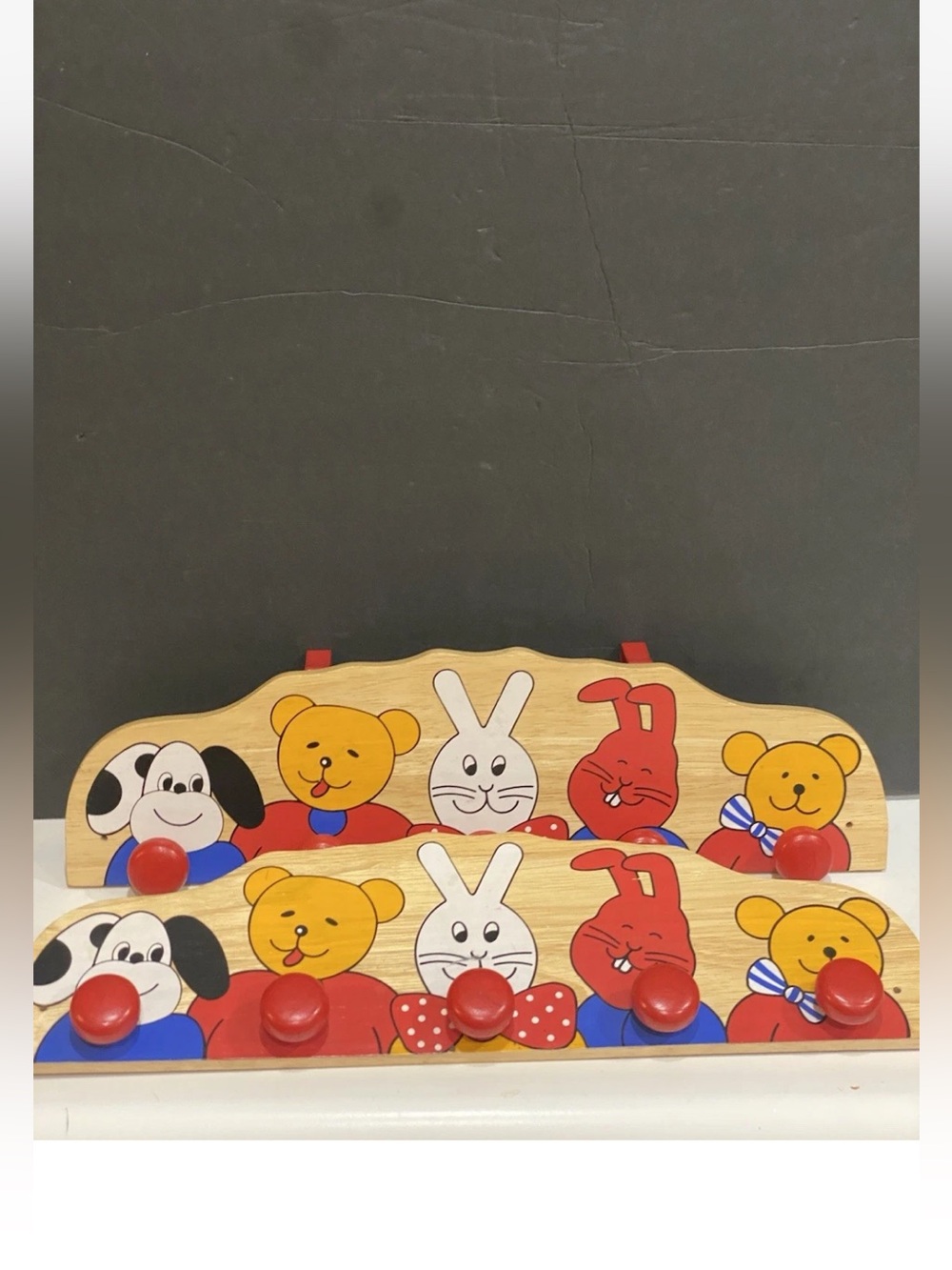 Set Of 2 Vintage 1980s Wood Nursery/childrens Room Over The Door Hanger
